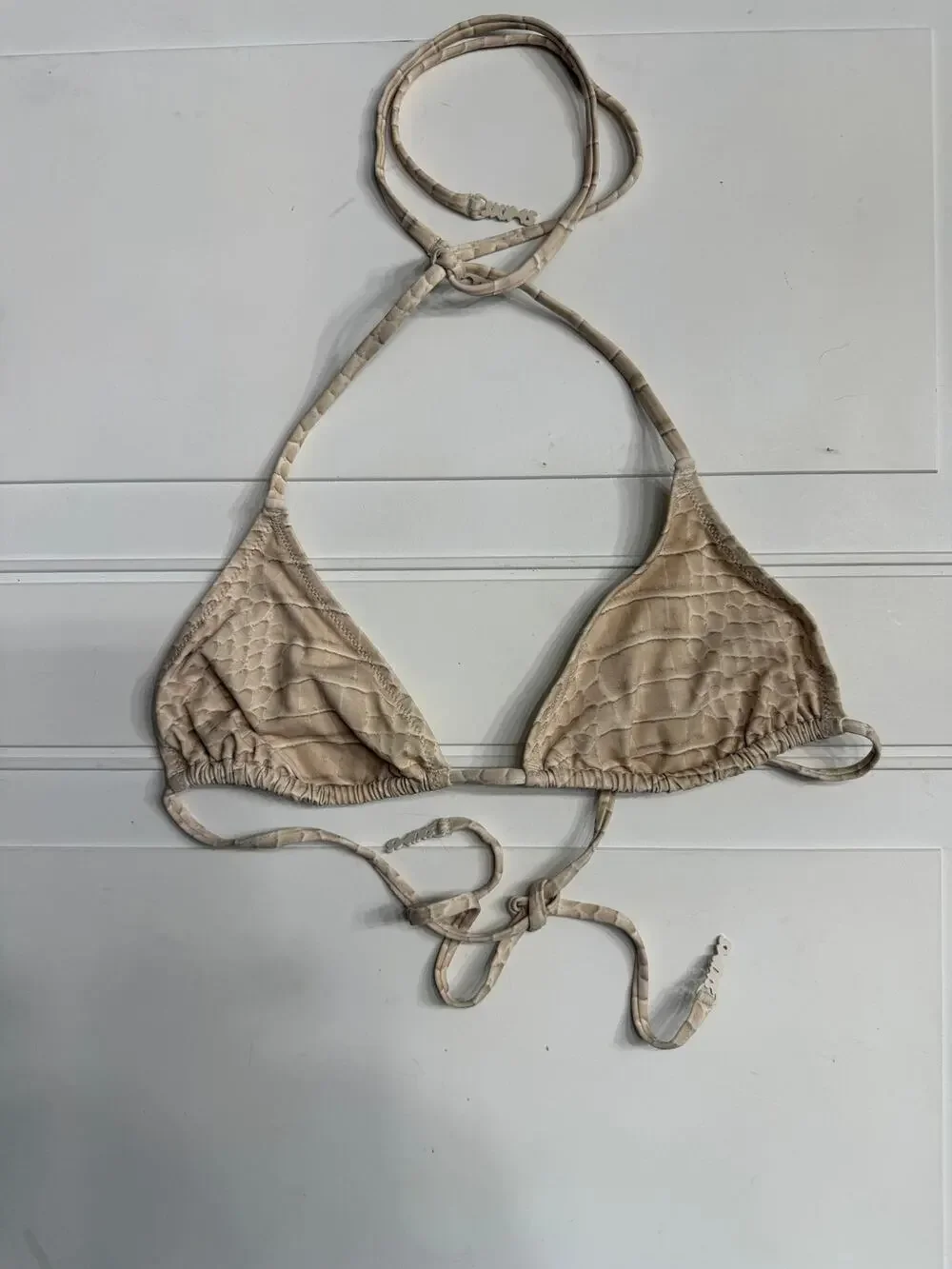 Skims Womens Sz L Egret Crocodile Print String Triangle Bikini Top